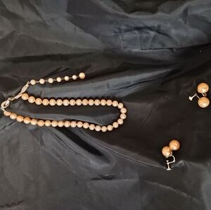 Vintage Pearl Necklace & Earrings Set